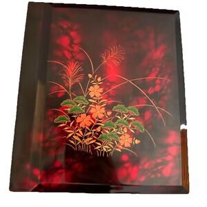 Vtg Japanese Red Black Lacquer Picture Photo Album 4x6 Wild Flowers Mushrooms